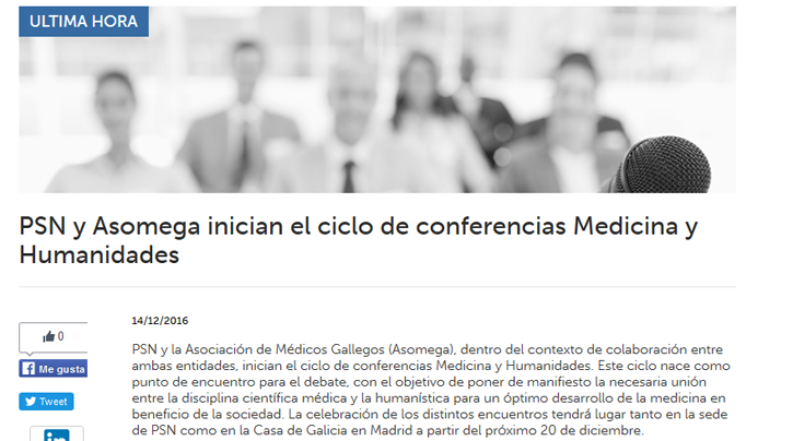 Mediadores. PSN y Asomega inician el ciclo de conferencias Medicina y Humanidades